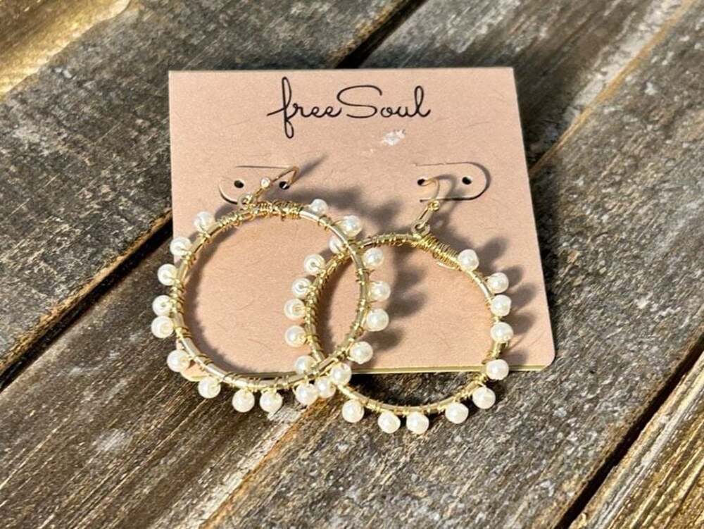 Free Soul Gold-Tone Wire Wrapped Beaded Pearl Hoop Earrings